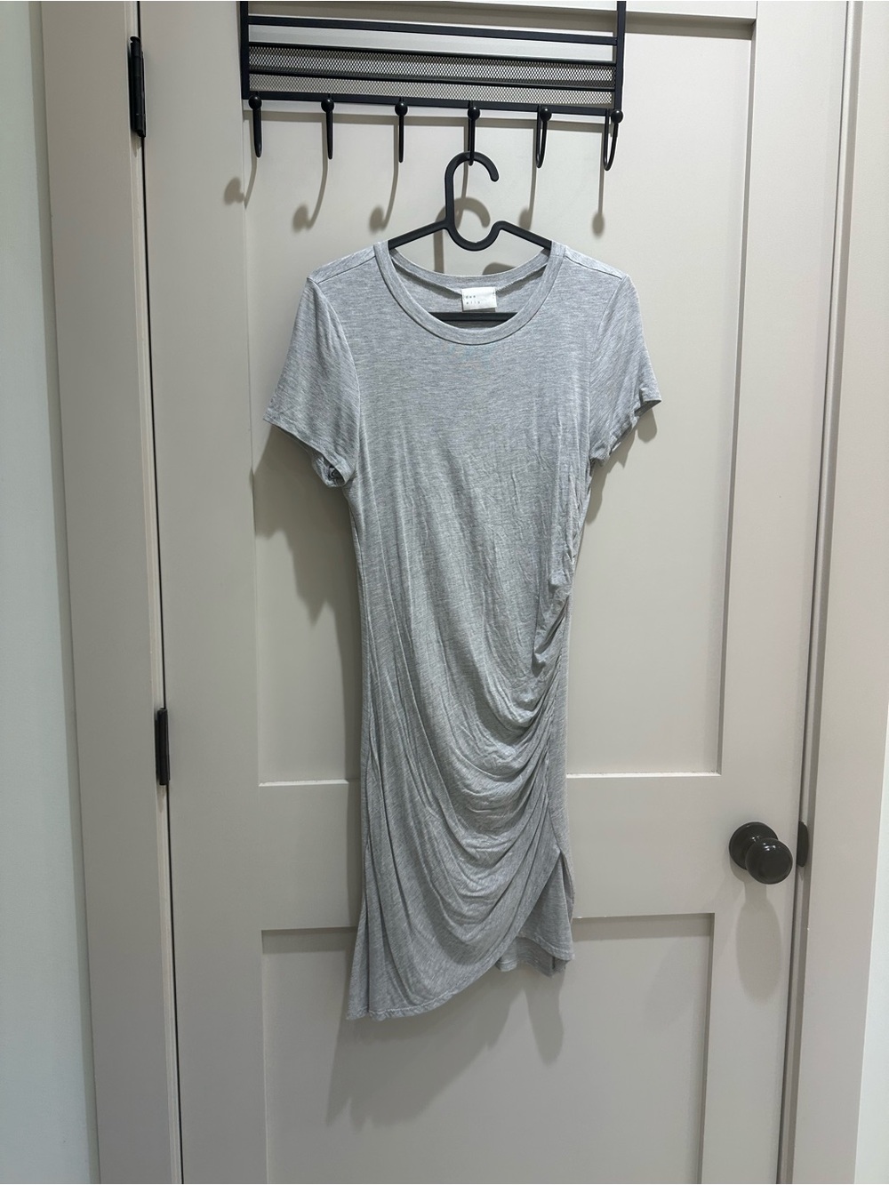 Light Gray Ruched Short Sleeve Midi Dress